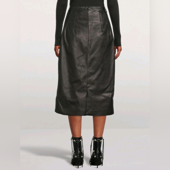 BALENCIAGA Black Leather High Waisted Midi Skirt FR 36 US 4 S Org $2,450 - Picture 3 of 16
